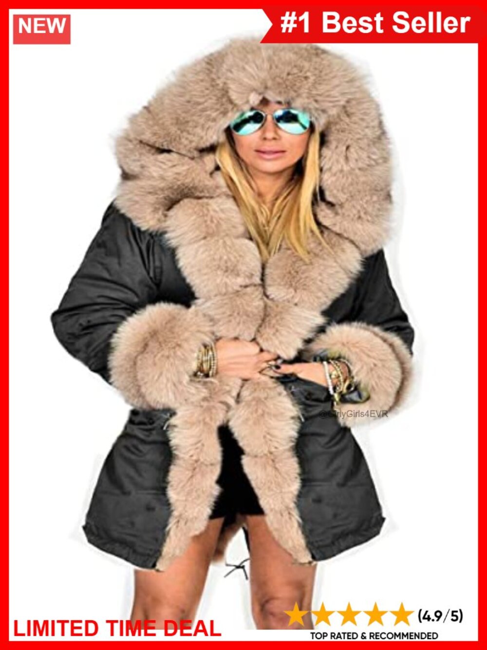 Roiii Women's Thickened Warm Winter Down Parka Hooded Fleece Lined Long Coat